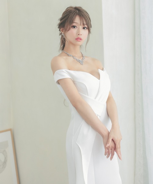 Tika ドレス オフショルダーサイドフリルワンカラースリット
