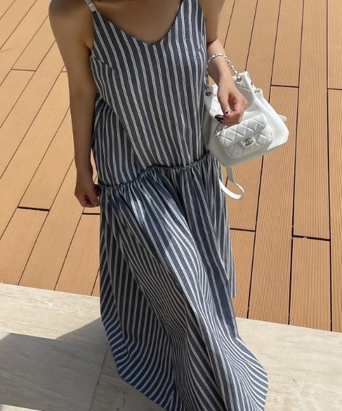 ワンピース deux amour ワンピース ストライプティアードキャミワンピース