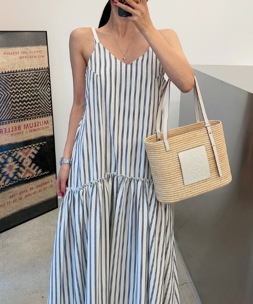 deux amour ワンピース ストライプティアードキャミワンピース