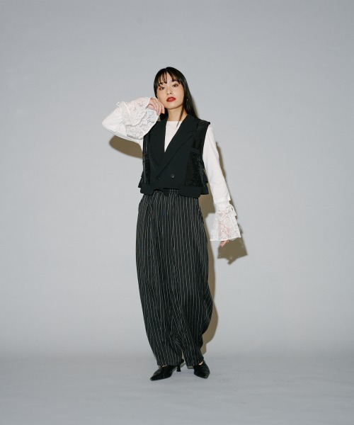 terrace ベスト ジレ バックフリルヘムショートテーラードベスト