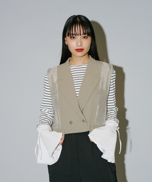 新品未使用　セレクトショップ購入　ベルト付き　グレー　ジレ サイドボタンカラーレスジレ｜OUTER｜レディースファッション