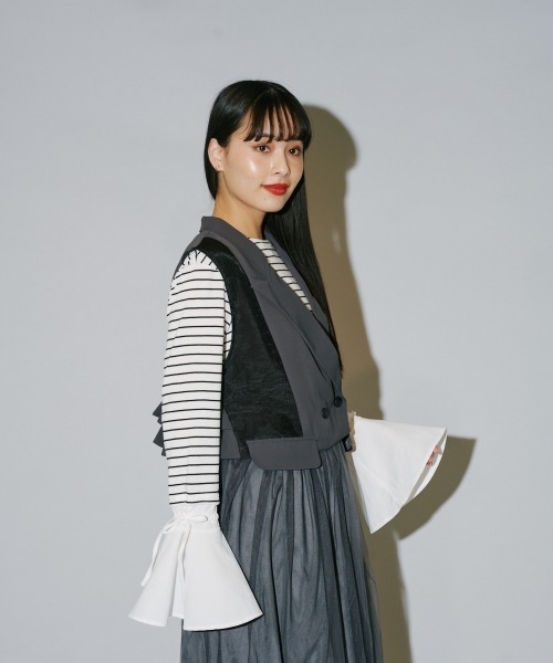 紅花でベスト terrace ベスト ジレ バックフリルヘムショートテーラードベスト