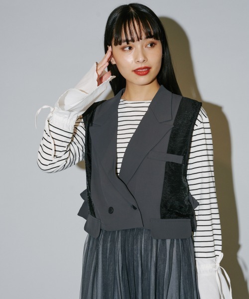 terrace ベスト ジレ バックフリルヘムショートテーラードベスト