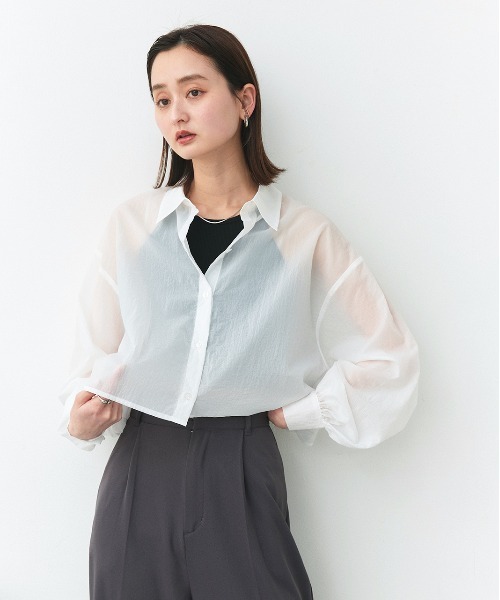 ad thie（アドティエ） ブラウス シャツ シアーワッシャー ショート丈
