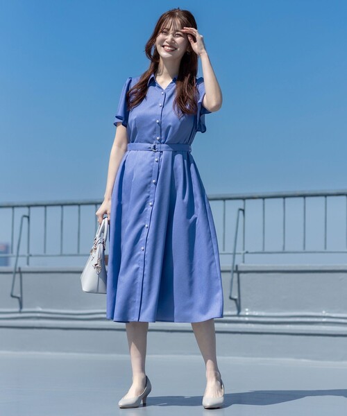 any sis カジュアルワンピース　パフスリーブ　シャンブレー any sis カジュアルワンピース パフスリーブ シャンブレー