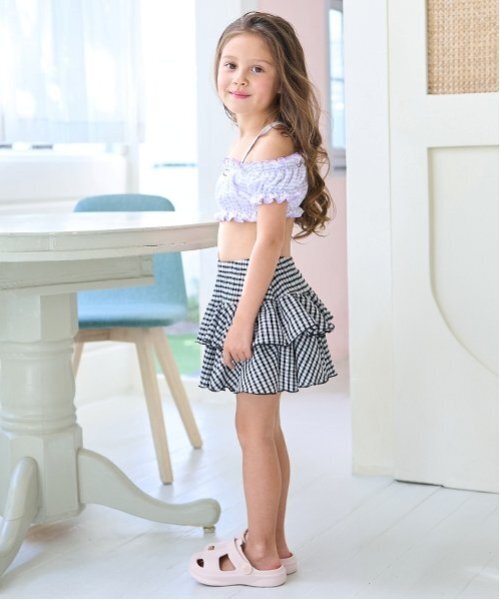水着 「SWIM」「水着」「UV加工」ギンガムチェックたっぷりギャザー