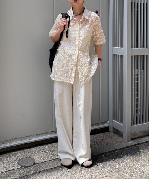 グレースクラス パフスリーブ刺繍ブラウス シャツ シアー アイボリー 36 グレースクラス パフスリーブ刺繍ブラウス シャツ シアー アイボリー