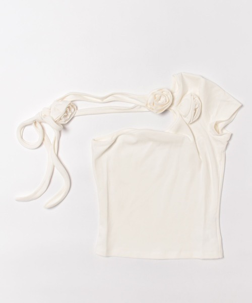 tシャツ フラワーモチーフ ワンショルダートップス SP25s062「SunsetPark」「2025SS」 レディース SunsetPark tシャツ フラワーモチーフ ワンショルダートップス