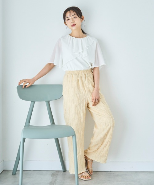 mil パンツ ストライプジャガード ワイドパンツ レディース