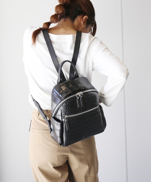 デイバック リュック クロコダイルレザー 本革 リュックサック レディースの画像