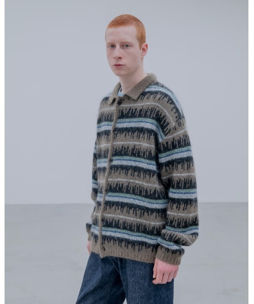 カーディガン MOHAIR BORDER KNIT BLOUSON メンズ レディースの画像
