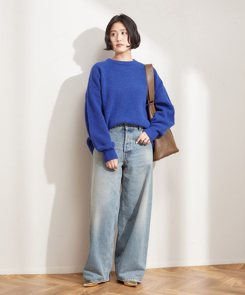 ジャーナルスタンダード　くすみブルー　長袖ニット　セーター　クルーネック journal standard L'essage（ジャーナルスタンダード レサージュ