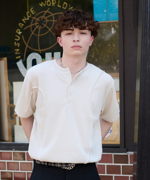 kutir（クティール） tシャツ CONTRAST HENLEY NECK THERMAL TEE