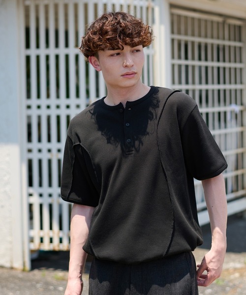 kutir（クティール） tシャツ CONTRAST HENLEY NECK THERMAL TEE