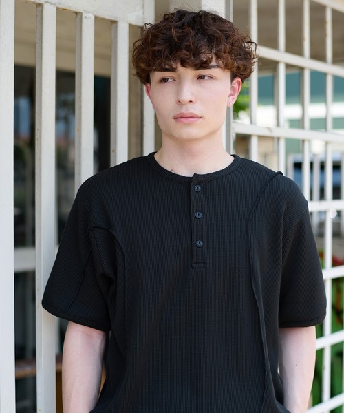 kutir（クティール） tシャツ CONTRAST HENLEY NECK THERMAL TEE