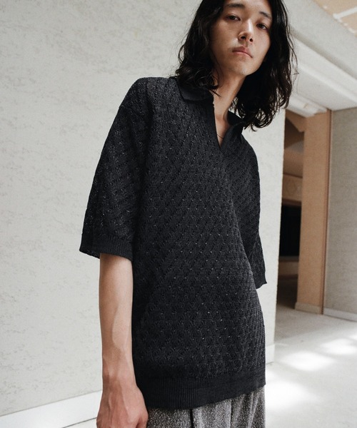 新品 WYM LIDNM POLO シャツ ポロ CLEL ソエルテ HARE WYM LIDNM ポロシャツ JACQUARD MESH H/S KNIT POLO メンズ