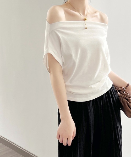 ワンショルダーカットソーギャザーTシャツ miniministore tシャツ ワンショルダーカットソーギャザーT