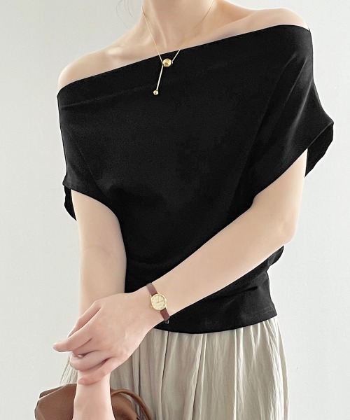 ワンショルダーカットソーギャザーTシャツ miniministore tシャツ ワンショルダーカットソーギャザーT