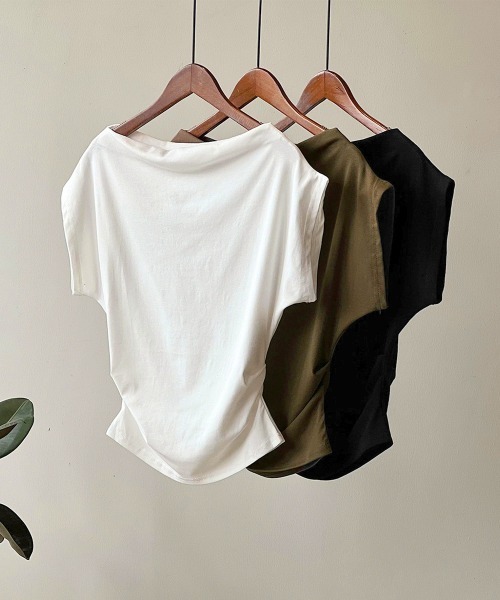 miniministore tシャツ ワンショルダーカットソーギャザーT