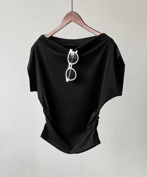 ワンショルダーカットソーギャザーTシャツ miniministore tシャツ ワンショルダーカットソーギャザーT