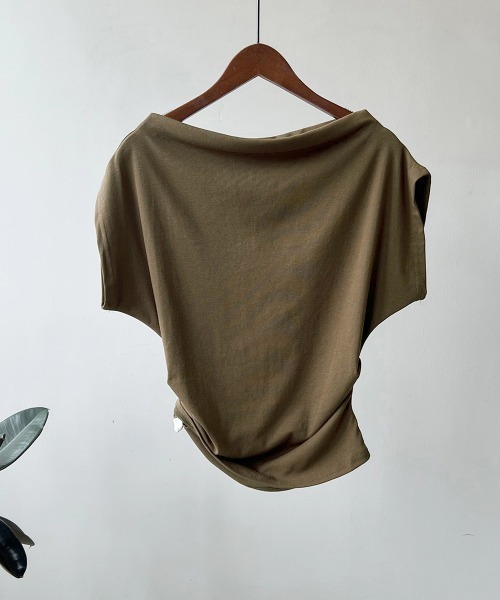 miniministore tシャツ ワンショルダーカットソーギャザーT