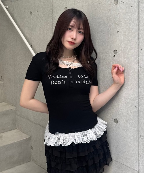 tシャツ レースフリルロゴTシャツ レディース メンズ