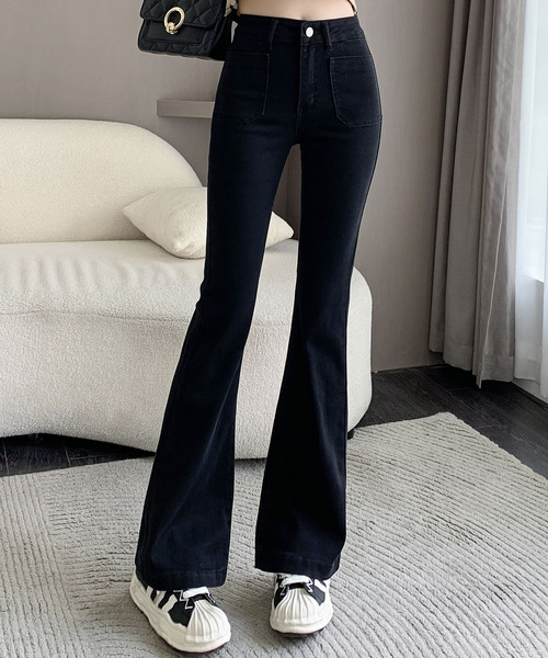 「DAY CLOSET」 ブーツカットデニムパンツ L ブラック レディース
