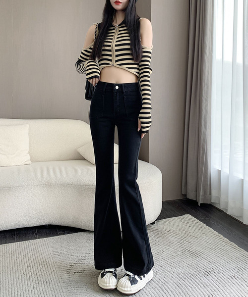 「DAY CLOSET」 ブーツカットデニムパンツ L ブラック レディース