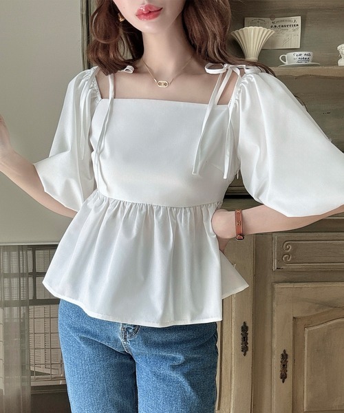 「Meiru」 半袖ブラウス SMALL クリーム レディース_画像6