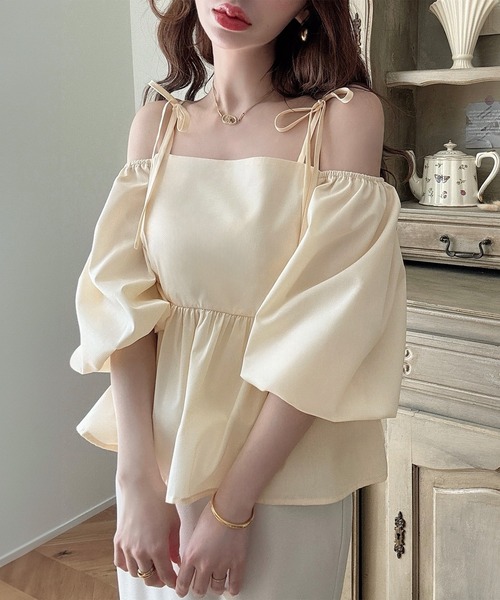 「Meiru」 半袖ブラウス SMALL クリーム レディース_画像9