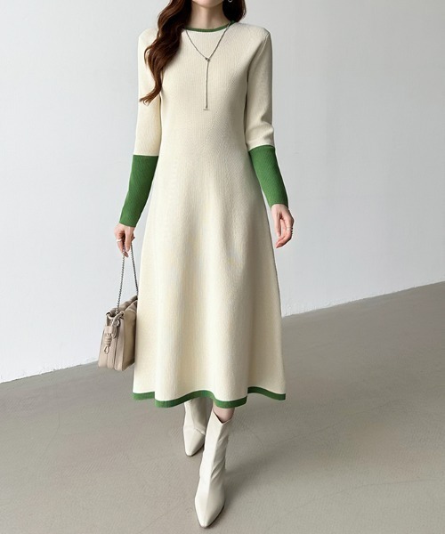 COCOMOMO ワンピース 「選べる2タイプ」 フレアニットワンピース