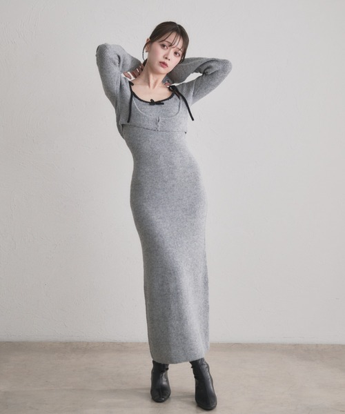 fupel ワンピース bicolor ensemble knit long onepiece / バイカラー