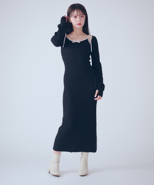 fupel ワンピース bicolor ensemble knit long onepiece / バイカラー