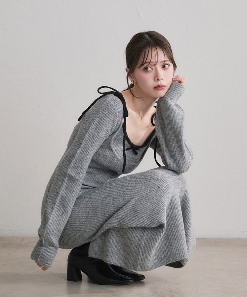 fupel ワンピース bicolor ensemble knit long onepiece / バイカラー