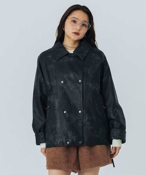 ROSE BUD - ROSE BUD  ラムスキン コート ジャケット 本革 黒 ROSE BUD（ローズバッド） コート アウター LEATHER LIKE JACKET