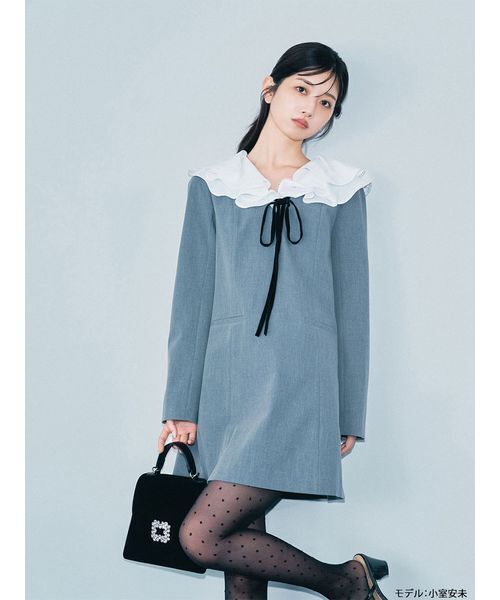 ラッフルカラー付きミニワンピース♡リリーブラウン LILY BROWN（リリーブラウン） ワンピース ラッフルカラー付きミニ