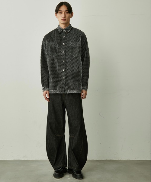 BLANK HOTEL シャツ Piped Collar Mesh Overshirt / 襟パイピング