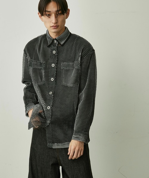 BLANK HOTEL シャツ Piped Collar Mesh Overshirt / 襟パイピング