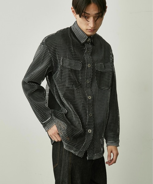 BLANK HOTEL シャツ Piped Collar Mesh Overshirt / 襟パイピング