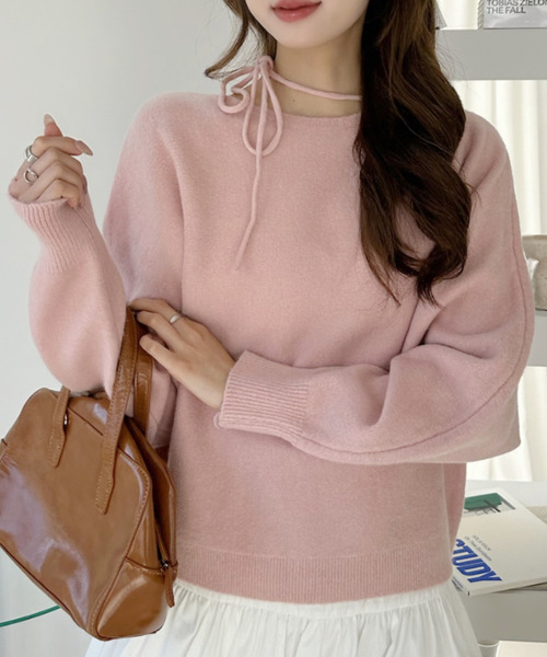 Ada. ニット セーター ボートネック リボン ニット プルオーバー