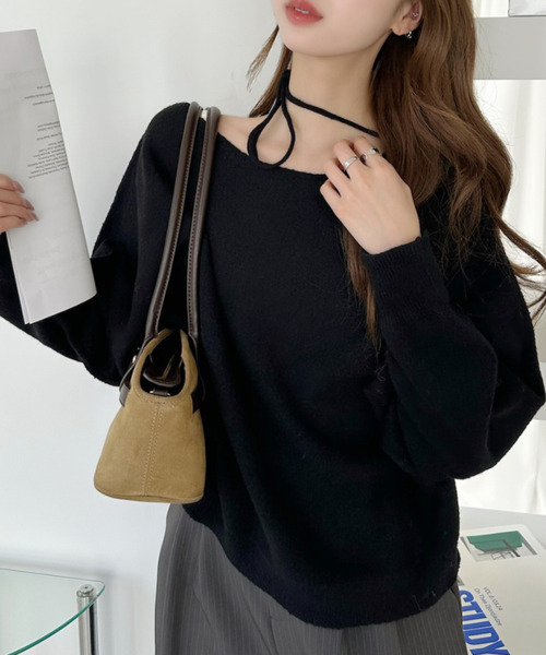 Ada. ニット セーター ボートネック リボン ニット プルオーバー