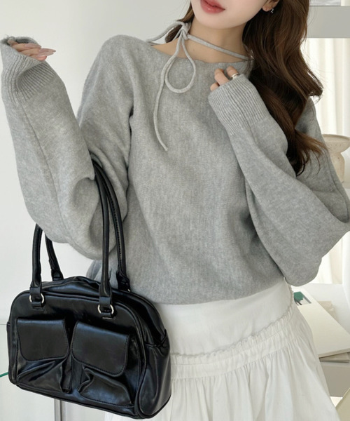 Ada. ニット セーター ボートネック リボン ニット プルオーバー