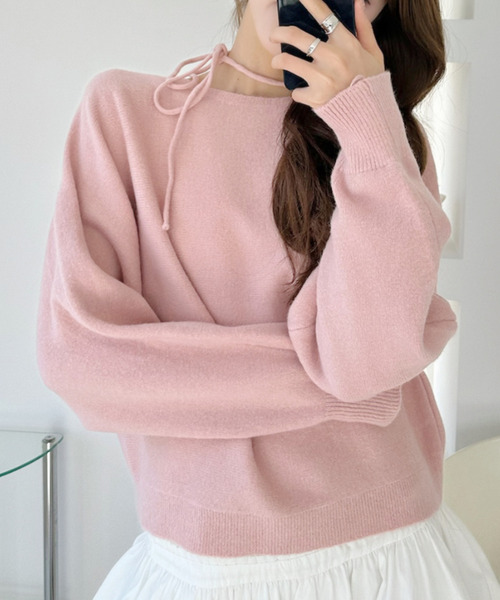 Ada. ニット セーター ボートネック リボン ニット プルオーバー