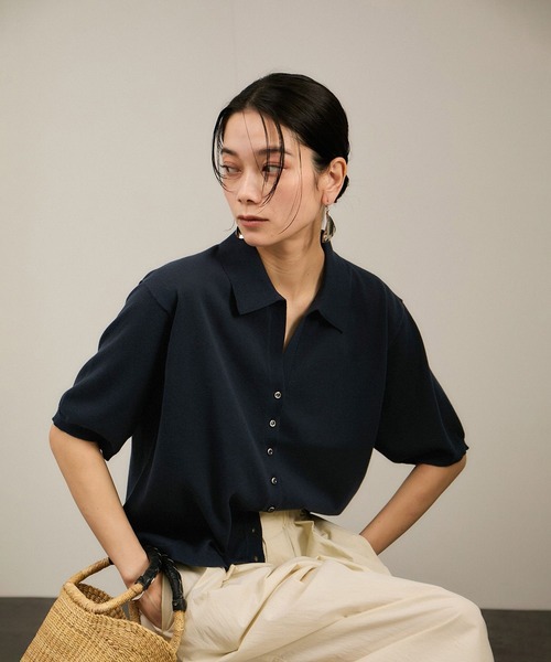 「SALON adam et rope'」 半袖ニット FREE ネイビー レディースの画像