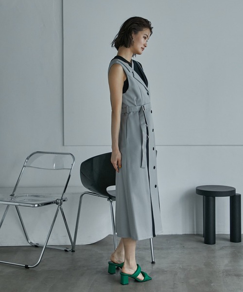 「UNITED TOKYO」 ノースリーブワンピース 1 グレー レディース_画像5