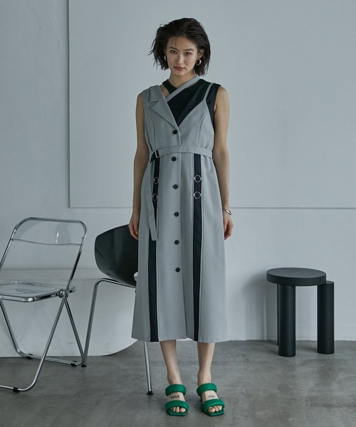 「UNITED TOKYO」 ノースリーブワンピース 1 グレー レディース_画像6