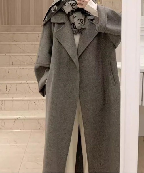 【新品未使用】オーバーサイズコート　グレー　 オーバーサイズウールコート トレンチコート コート ウールタッチオーバーサイズコート レディース