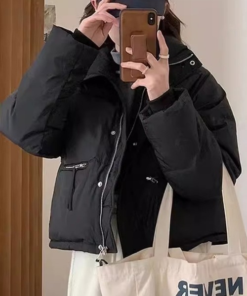 韓国　ブラックダウンジャケット【COLN】 CLEL】Volume Highneck Short Padded Jacket/ボリュームハイネック