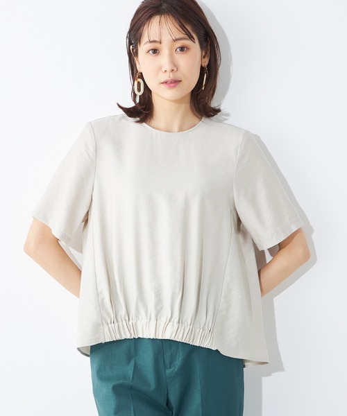 「A/C DESIGN BY ALPHA CUBIC」 半袖ブラウス 11号 ベージュ レディース_画像2