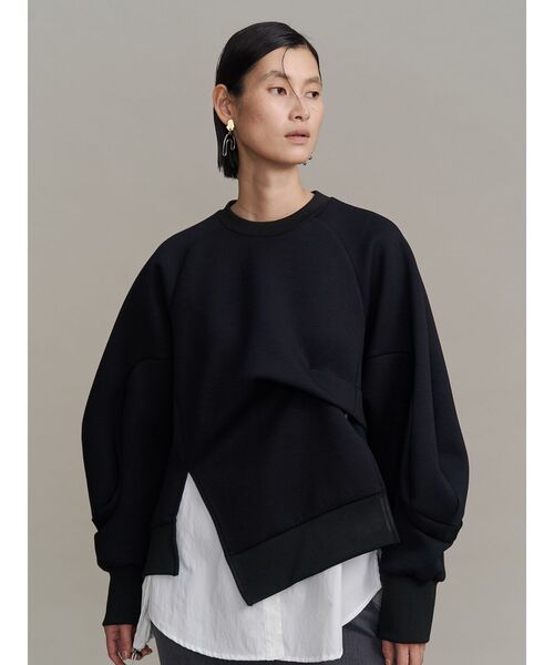 UN3D. ブラック 長袖トップス　ペプラム　アンスリード UN3D.（アンスリード） tシャツ WAVE TUCK JERSEY TOP / ウェーブ